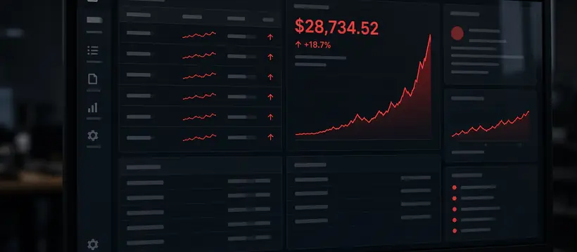 Illustration of an unbranded billing dashboard on a monitor, its cost line spiking sharply in red next to a made-up dollar total